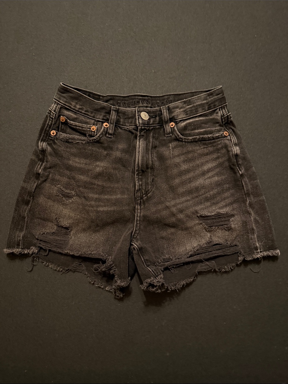 American Eagle High-Rise Distressed Black Denim Shorts